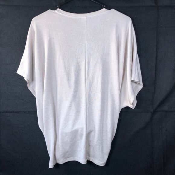 Express Womens Blouse Tan V Neck Front Knot Twist Short Sleeve Stretch XLarge - Picture 10 of 12